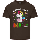 Feeling IDGAF Today Funny Offensive Unicorn Mens Cotton T-Shirt Tee Top Dark Chocolate