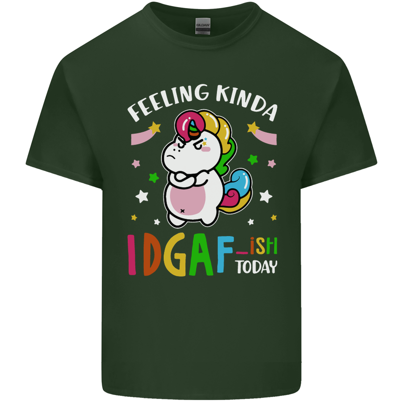 Feeling IDGAF Today Funny Offensive Unicorn Mens Cotton T-Shirt Tee Top Forest Green