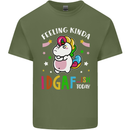Feeling IDGAF Today Funny Offensive Unicorn Mens Cotton T-Shirt Tee Top Military Green