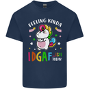 Feeling IDGAF Today Funny Offensive Unicorn Mens Cotton T-Shirt Tee Top Navy Blue