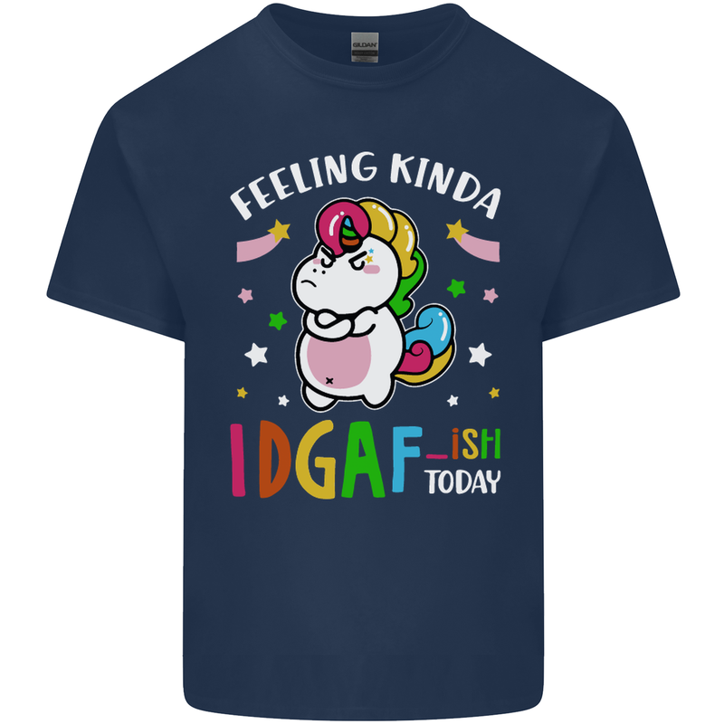 Feeling IDGAF Today Funny Offensive Unicorn Mens Cotton T-Shirt Tee Top Navy Blue