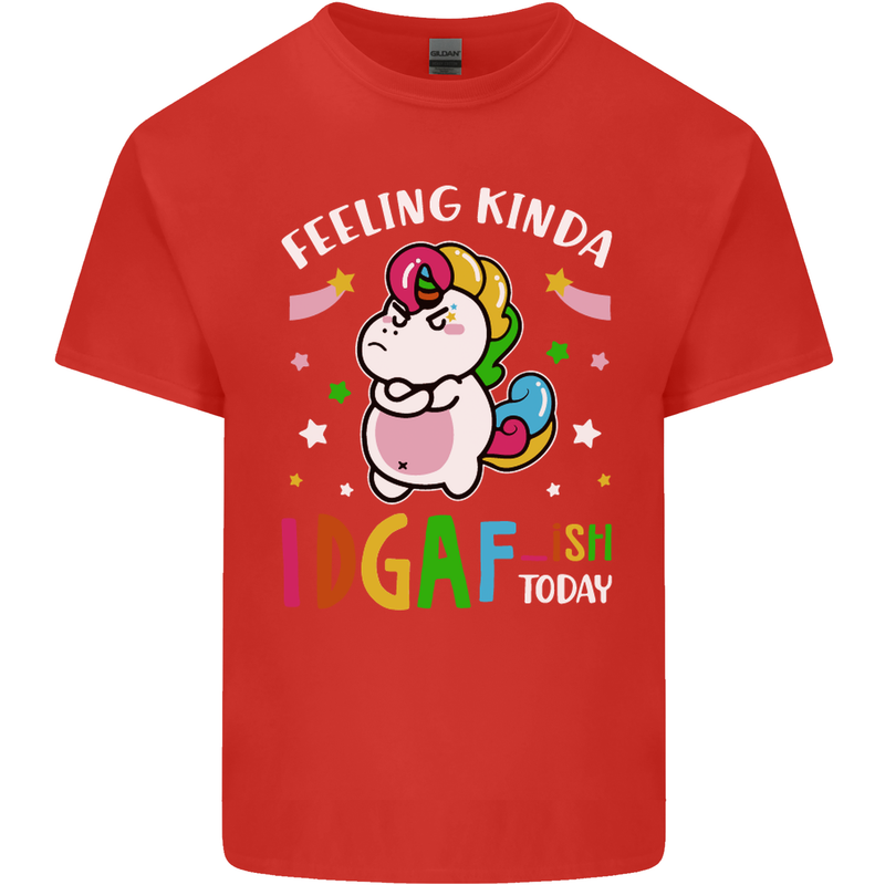 Feeling IDGAF Today Funny Offensive Unicorn Mens Cotton T-Shirt Tee Top Red