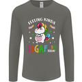 Feeling IDGAF Today Funny Offensive Unicorn Mens Long Sleeve T-Shirt Charcoal