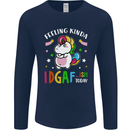 Feeling IDGAF Today Funny Offensive Unicorn Mens Long Sleeve T-Shirt Navy Blue