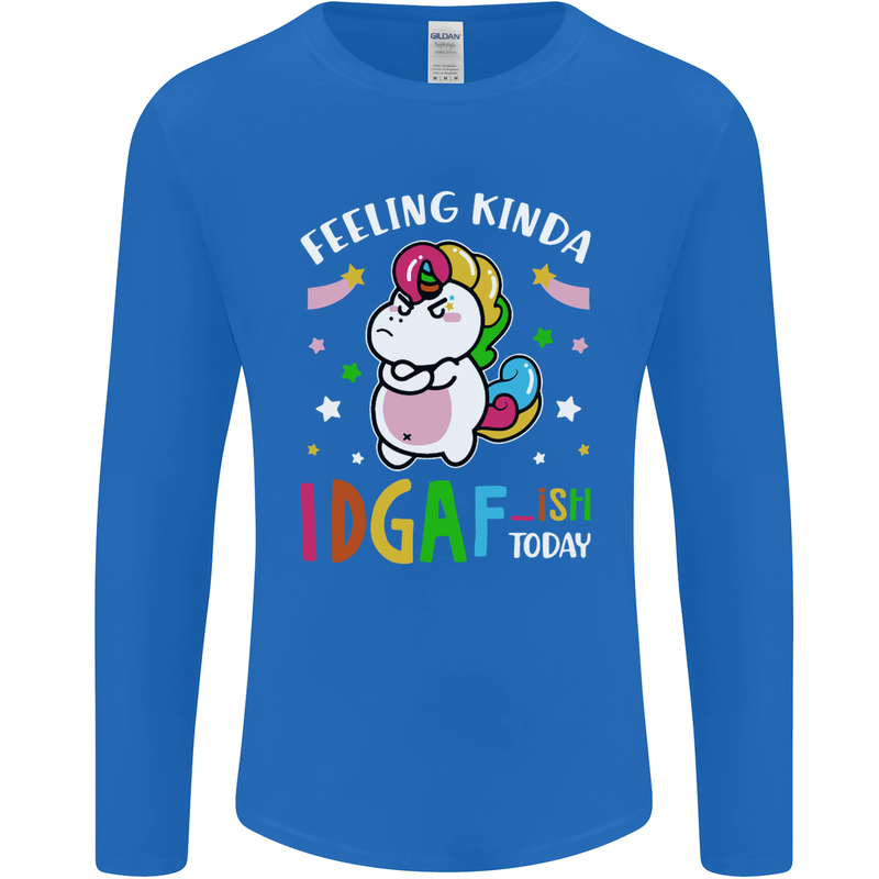 Feeling IDGAF Today Funny Offensive Unicorn Mens Long Sleeve T-Shirt Royal Blue