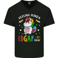 Feeling IDGAF Today Funny Offensive Unicorn Mens V-Neck Cotton T-Shirt Black