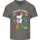 Feeling IDGAF Today Funny Offensive Unicorn Mens V-Neck Cotton T-Shirt Charcoal