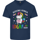 Feeling IDGAF Today Funny Offensive Unicorn Mens V-Neck Cotton T-Shirt Navy Blue
