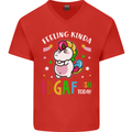 Feeling IDGAF Today Funny Offensive Unicorn Mens V-Neck Cotton T-Shirt Red