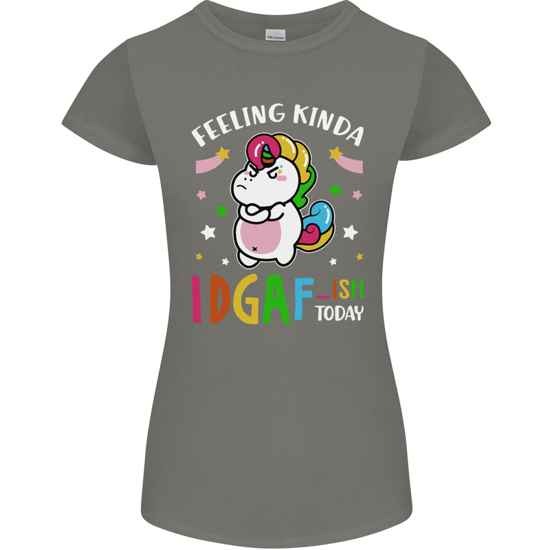 Feeling IDGAF Today Funny Offensive Unicorn Womens Petite Cut T-Shirt Charcoal