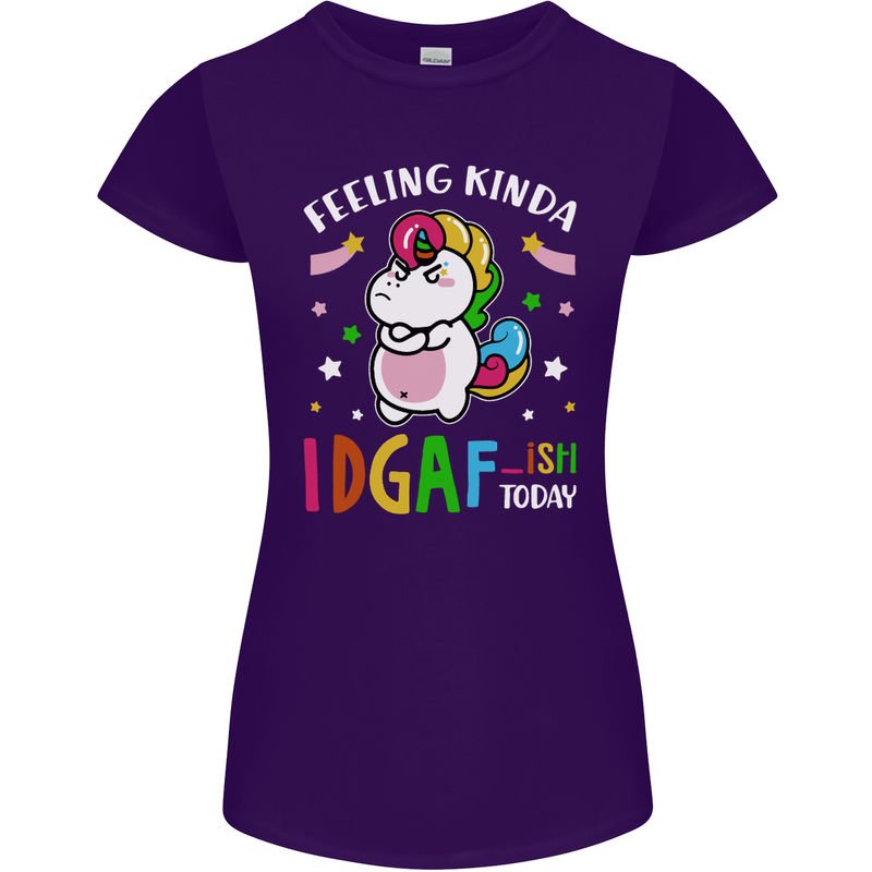 Feeling IDGAF Today Funny Offensive Unicorn Womens Petite Cut T-Shirt Purple