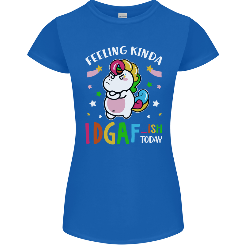 Feeling IDGAF Today Funny Offensive Unicorn Womens Petite Cut T-Shirt Royal Blue