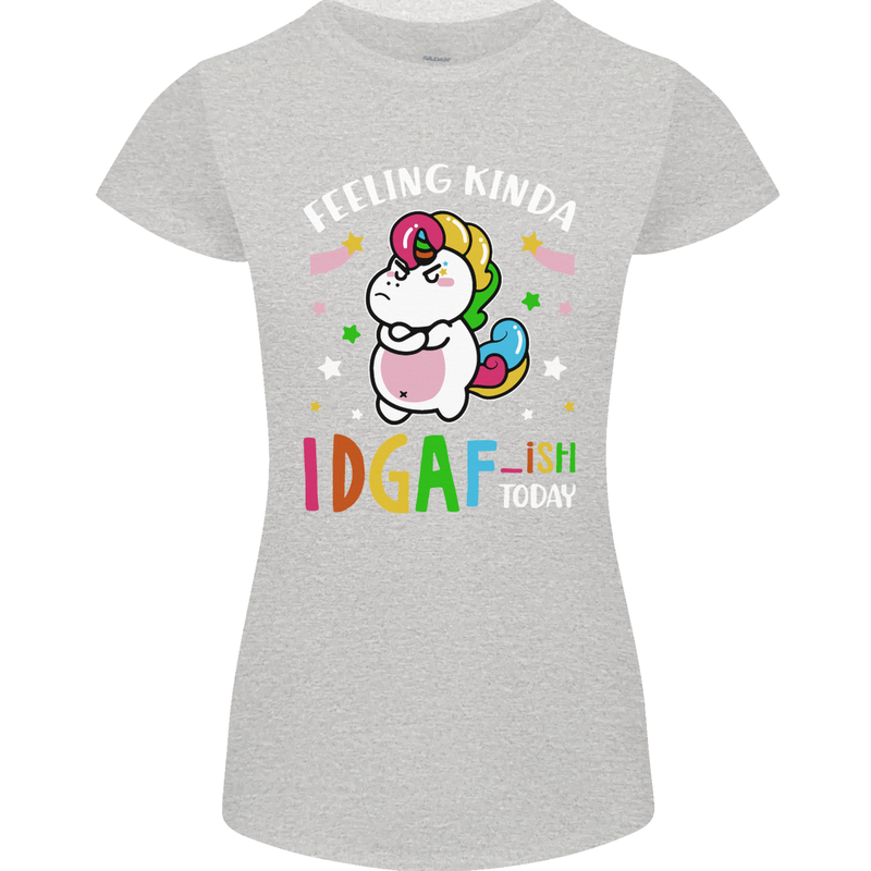 Feeling IDGAF Today Funny Offensive Unicorn Womens Petite Cut T-Shirt Sports Grey