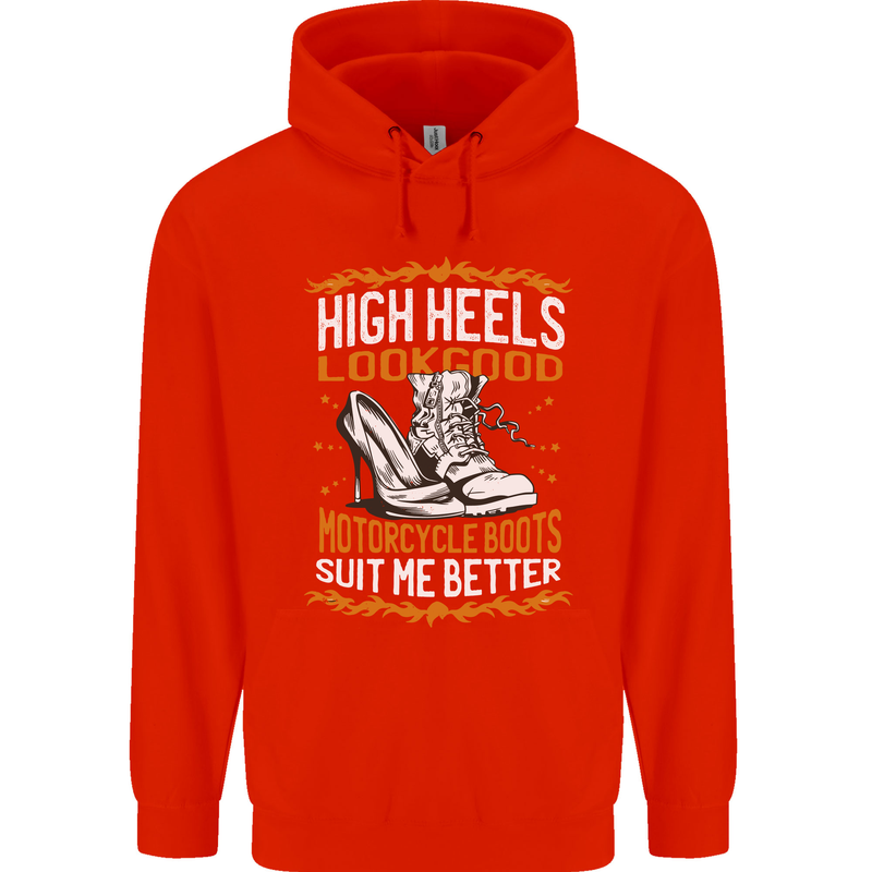 Female Biker Boots Funny Motorbike Childrens Kids Hoodie Bright Red