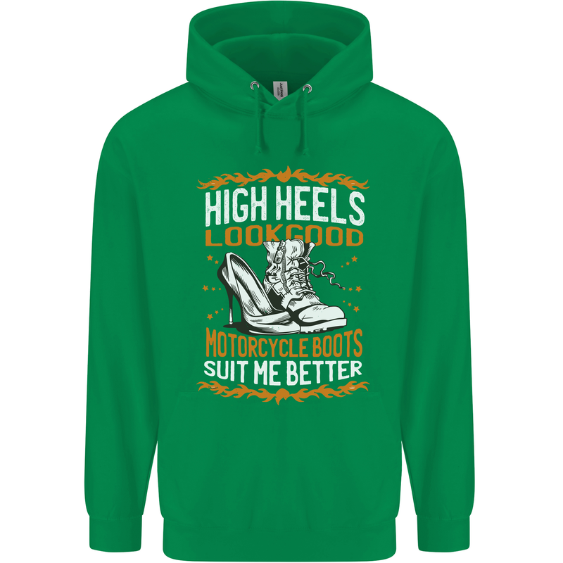 Female Biker Boots Funny Motorbike Childrens Kids Hoodie Irish Green