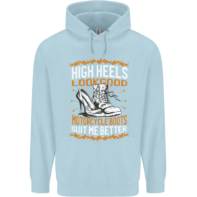 Female Biker Boots Funny Motorbike Childrens Kids Hoodie Light Blue