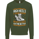 Female Biker Boots Funny Motorbike Kids Sweatshirt Jumper Forest Green
