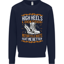 Female Biker Boots Funny Motorbike Kids Sweatshirt Jumper Navy Blue