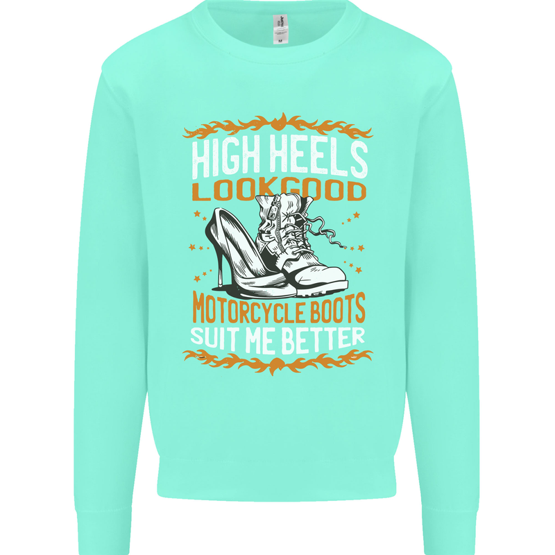 Female Biker Boots Funny Motorbike Kids Sweatshirt Jumper Peppermint