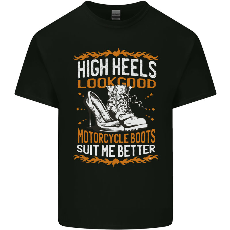 Female Biker Boots Funny Motorbike Kids T-Shirt Childrens Black