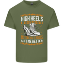 Female Biker Boots Funny Motorbike Mens Cotton T-Shirt Tee Top Military Green