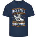 Female Biker Boots Funny Motorbike Mens Cotton T-Shirt Tee Top Navy Blue