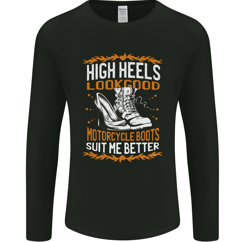 Female Biker Boots Funny Motorbike Mens Long Sleeve T-Shirt Black