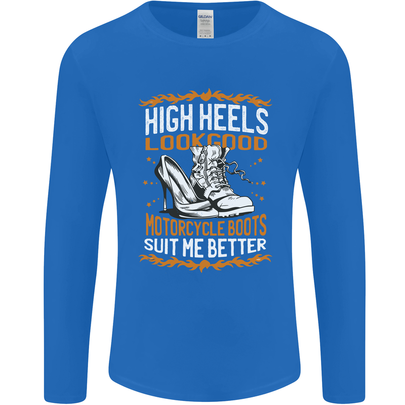 Female Biker Boots Funny Motorbike Mens Long Sleeve T-Shirt Royal Blue