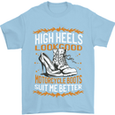 Female Biker Boots Funny Motorbike Mens T-Shirt 100% Cotton Light Blue