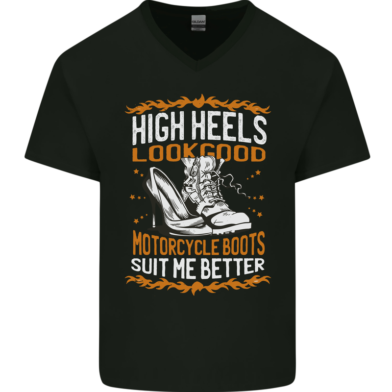 Female Biker Boots Funny Motorbike Mens V-Neck Cotton T-Shirt Black