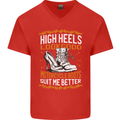 Female Biker Boots Funny Motorbike Mens V-Neck Cotton T-Shirt Red