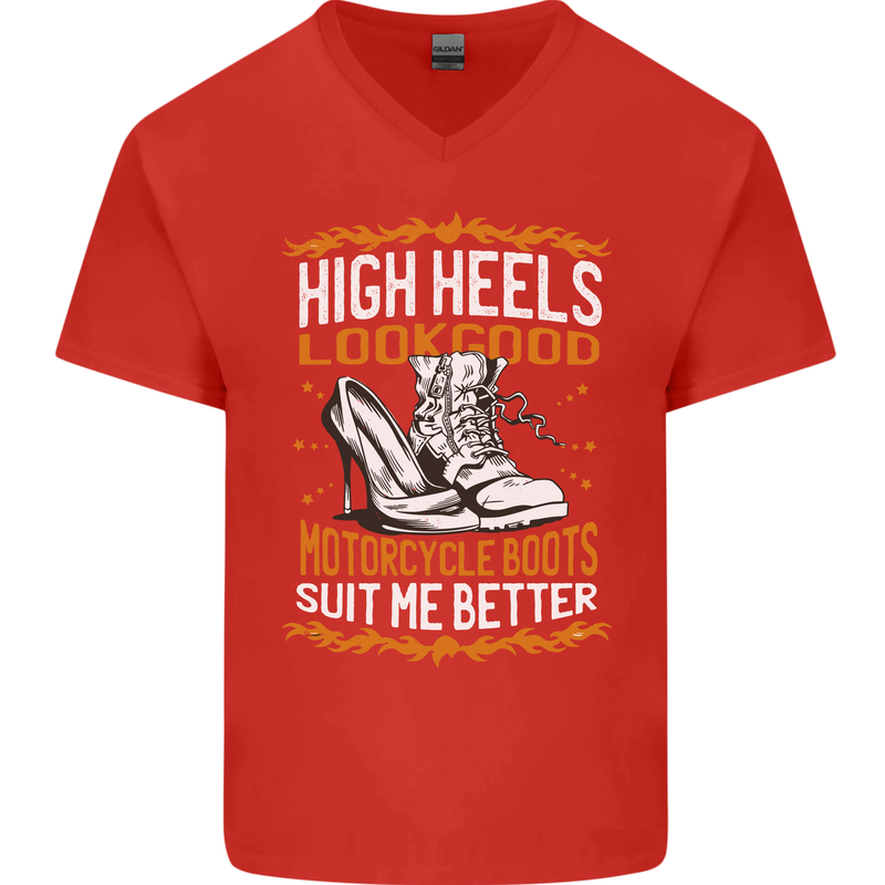 Female Biker Boots Funny Motorbike Mens V-Neck Cotton T-Shirt Red