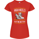 Female Biker Boots Funny Motorbike Womens Petite Cut T-Shirt Red