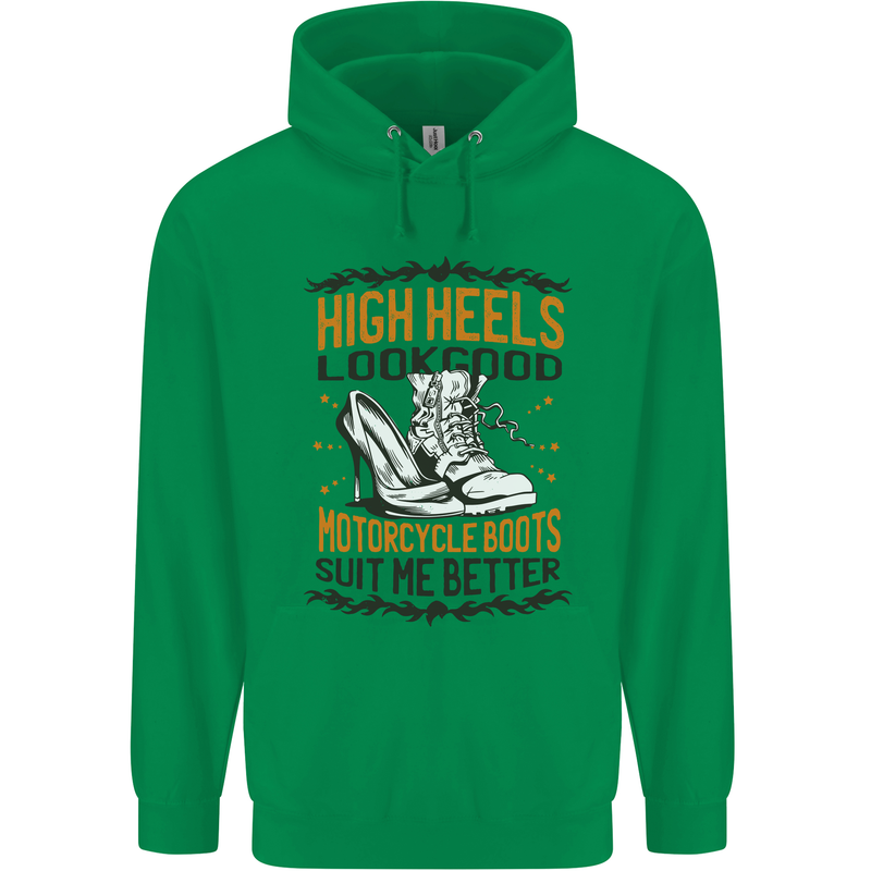Female Biker Boots Funny Motorcycle Childrens Kids Hoodie Irish Green