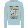 Female Biker Boots Funny Motorcycle Kids Sweatshirt Jumper Light Blue