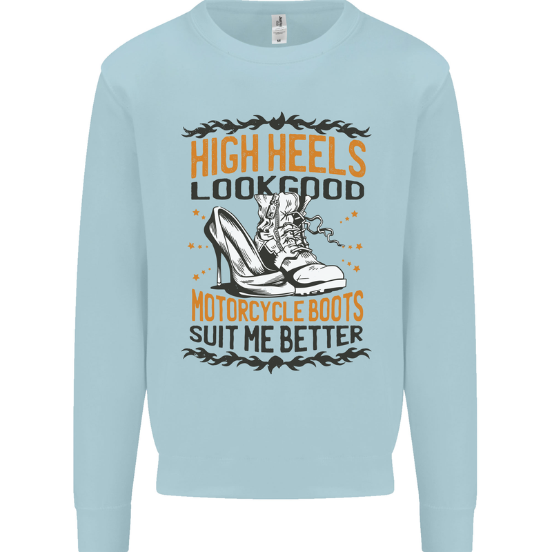 Female Biker Boots Funny Motorcycle Kids Sweatshirt Jumper Light Blue