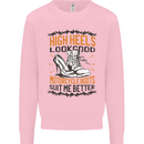 Female Biker Boots Funny Motorcycle Kids Sweatshirt Jumper Light Pink