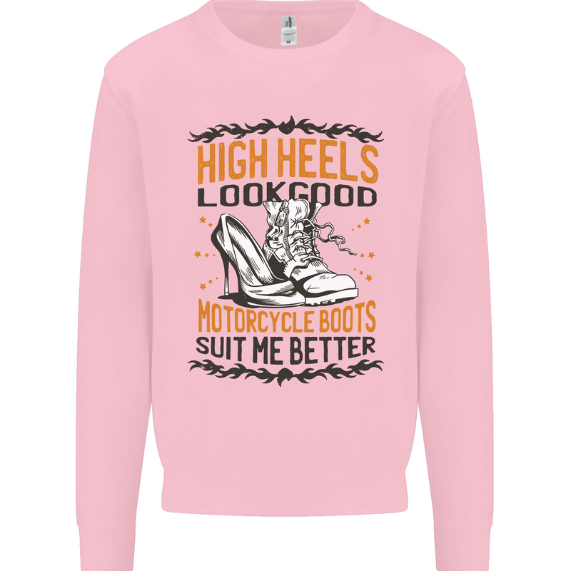 Female Biker Boots Funny Motorcycle Kids Sweatshirt Jumper Light Pink