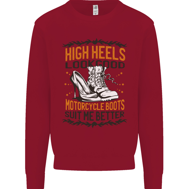 Female Biker Boots Funny Motorcycle Kids Sweatshirt Jumper Red