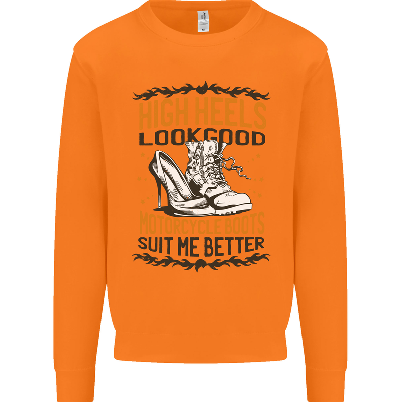 Female Biker Boots Funny Motorcycle Mens Sweatshirt Jumper Orange