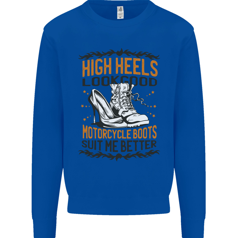 Female Biker Boots Funny Motorcycle Mens Sweatshirt Jumper Royal Blue