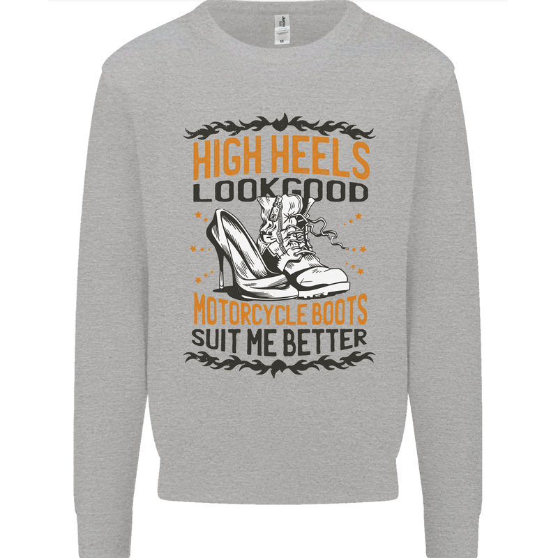 Female Biker Boots Funny Motorcycle Mens Sweatshirt Jumper Sports Grey