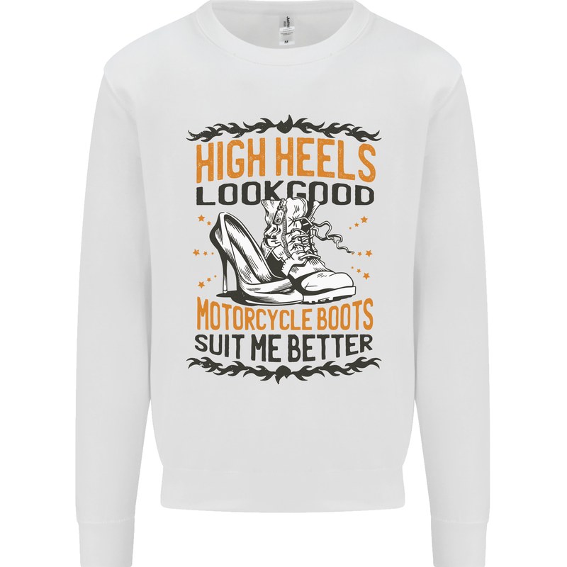 Female Biker Boots Funny Motorcycle Mens Sweatshirt Jumper White