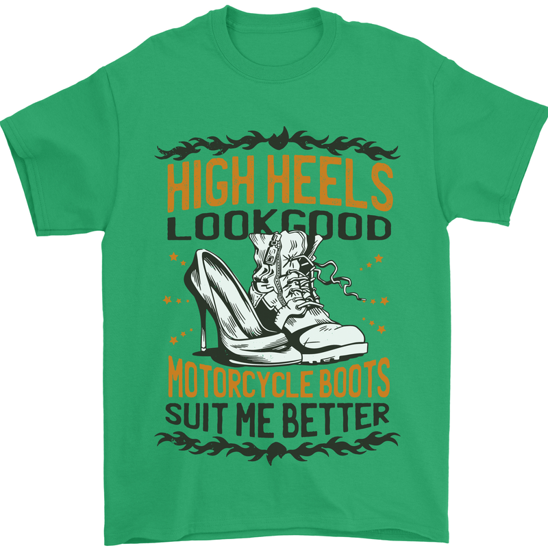 Female Biker Boots Funny Motorcycle Mens T-Shirt 100% Cotton Irish Green