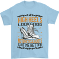 Female Biker Boots Funny Motorcycle Mens T-Shirt 100% Cotton Light Blue