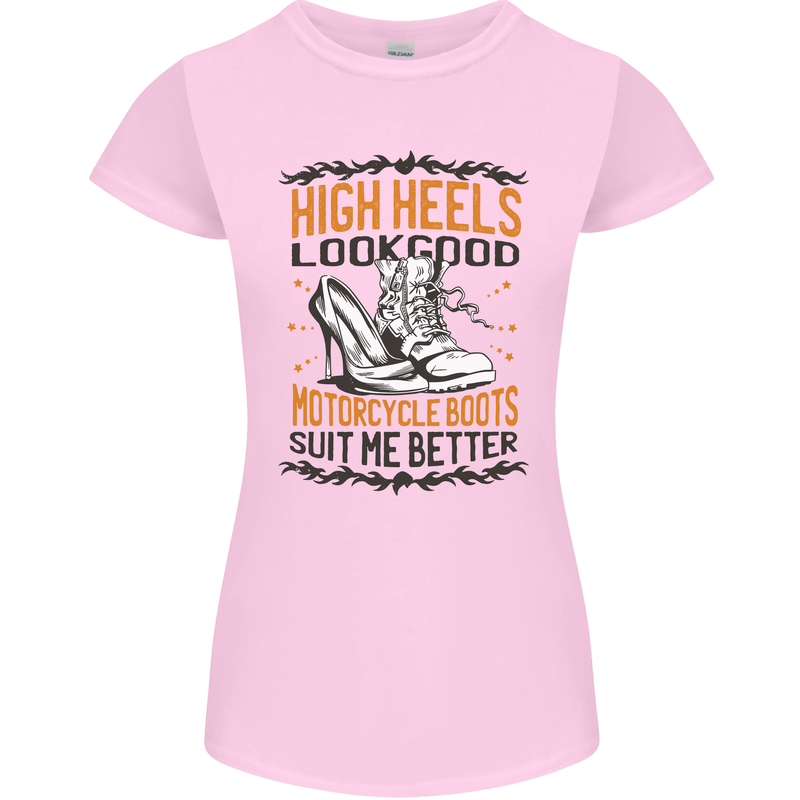 Female Biker Boots Funny Motorcycle Womens Petite Cut T-Shirt Light Pink
