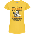 Female Biker Boots Funny Motorcycle Womens Petite Cut T-Shirt Yellow