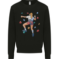 Female Rock Climber Climbing Wall Kids Sweatshirt Jumper Black