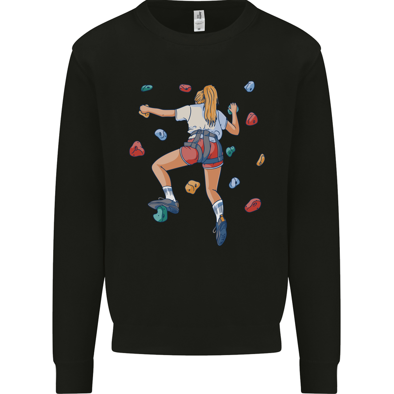 Female Rock Climber Climbing Wall Kids Sweatshirt Jumper Black