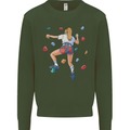 Female Rock Climber Climbing Wall Kids Sweatshirt Jumper Forest Green
